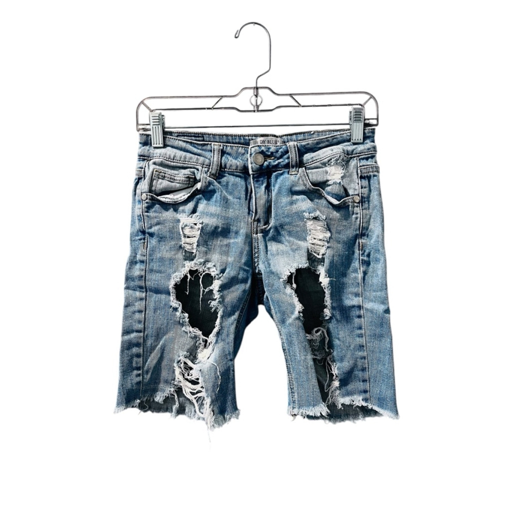 Judy Blue Distressed Blue Denim Jean Shorts Size Small Bermuda Cotton Casual